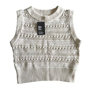 NWT Rita Ora Primark Knit Crochet Sleeveless Tank Top‎ Vest Cream Beige Medium